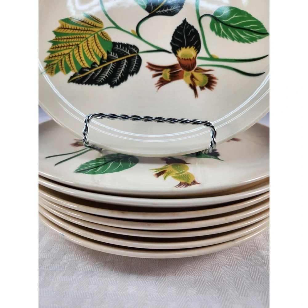 Ballerina China Hazelnut Potteries Leaves & Nuts Set of 8 Dinner Plates